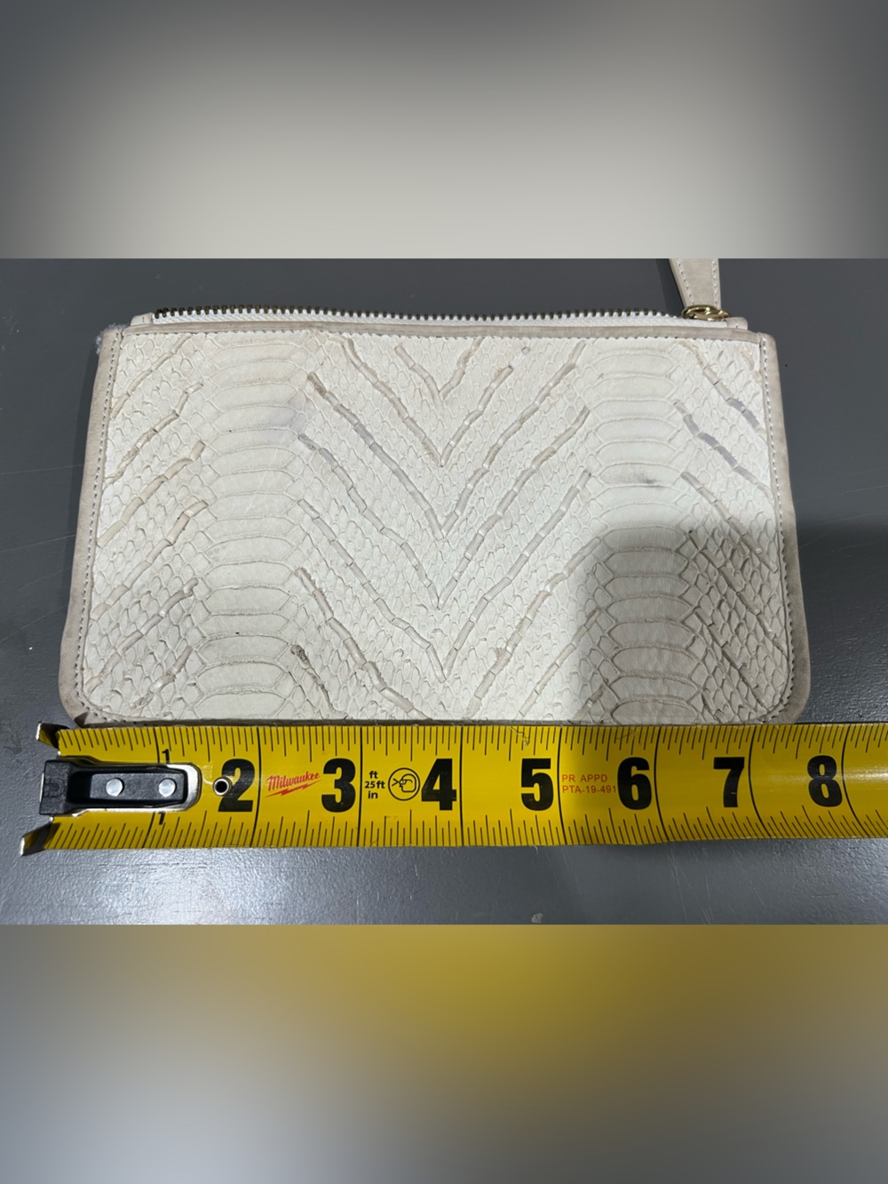 Monika Chiang Embossed Leather Top Zip Clutch Wallet Cream Snakeskin - Picture 5 of 7